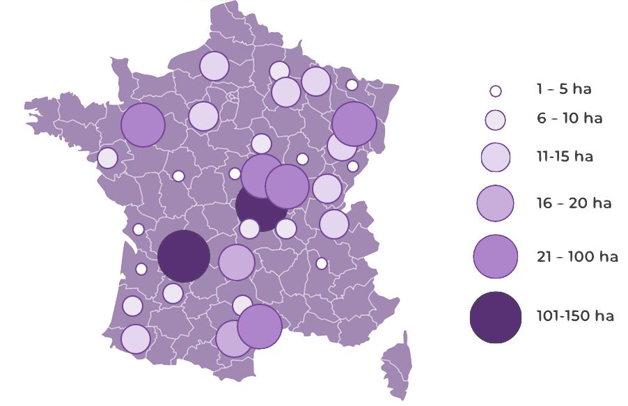 Une carte affichant les zones d'installations photovoltaïques en France sur lesquelles sont intervenus les fondateurs de la société Kumkwatt